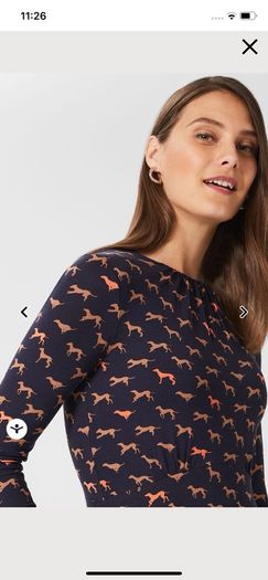 Hobbs london midi alone fit and flare dress with dog print navy autumnal chic