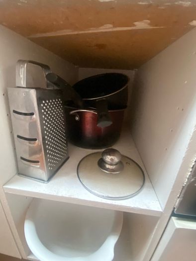 Pots, pans, glasses, silverware, cutting boards, bowls, plates, etc.