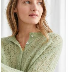 & Other Stories Pistachio Green Alpaca Wool Knit Cardigan Size M