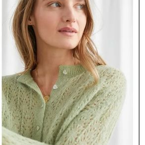 & Other Stories Pistachio Green Alpaca Wool Knit Cardigan Size M