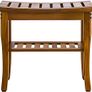 Teak Shower Bench, Spa Bath Shower Stool with Storage Shelf, Wooden Seat Stool for Bathroom Image 3