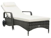 Sun Lounger with Wheels Poly Rattan Grey
