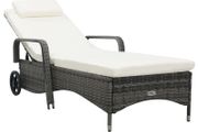 Sun Lounger with Wheels Poly Rattan Grey