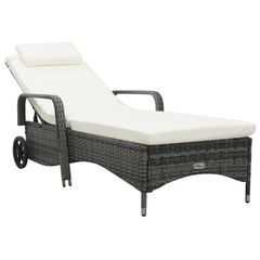 Sun Lounger with Wheels Poly Rattan Grey