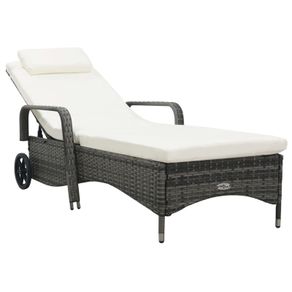 Sun Lounger with Wheels Poly Rattan Grey