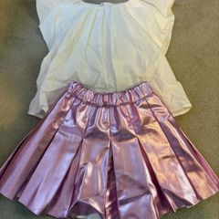 girls pink Zara skirt and white top