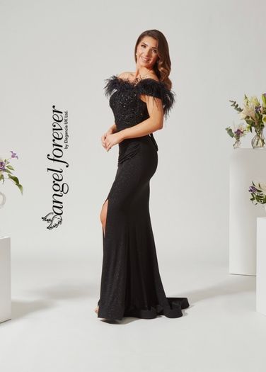 Angel Forever AF4306 Black Sequin & Feather Evening Dress UK 8 XS