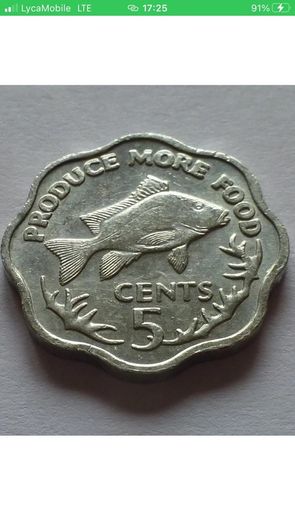 Seychelles 5 Cents 1977 Fish Low Mintage