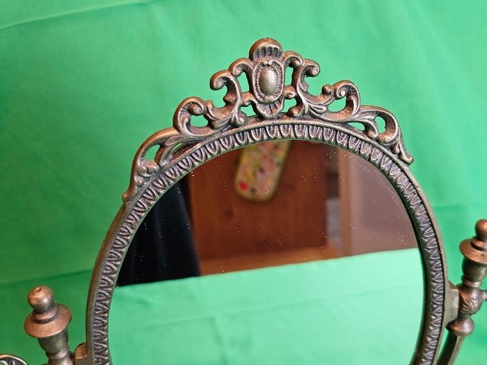 Ornate Victorian Style Brass Swivel Vanity Mirror  Antique Dressing Table Mirror