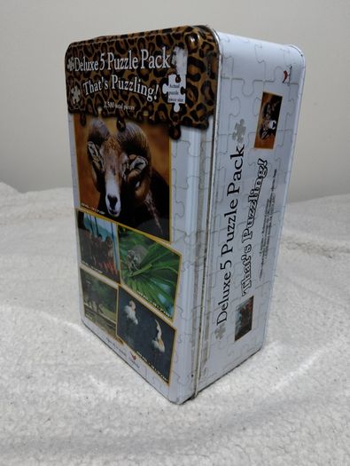 5 Deluxe Jigsaw Puzzles In Storage Tin