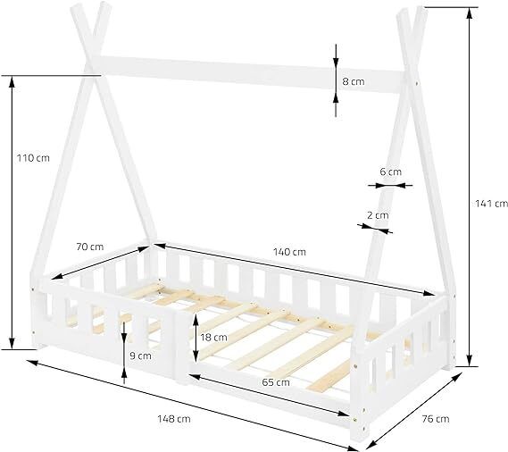 Children's Bed 70 x 140 cm, White with Fall Protection