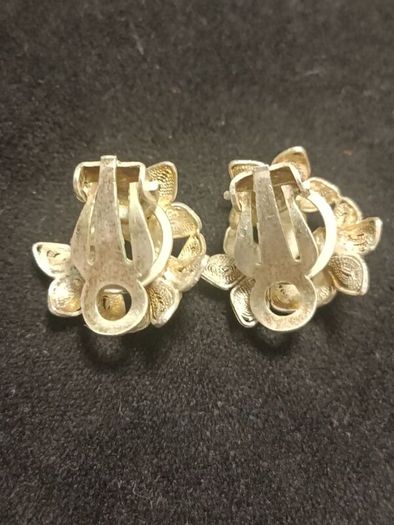 Vintage Sterling Silver Filigree Flower Earrings Clip On
