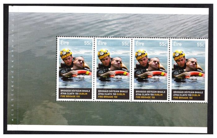 2012 Ireland 150th Anniversary of the Dublin Fire Brigade (DFB) Water Rescue Commemorative Stamp Booklet Pane Mint Never Hinged (MNH). Hibernian HP219
