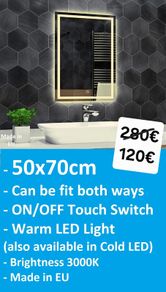 LED Bathroom Mirror 50x70cm Touch Switch
