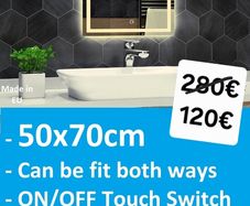 LED Bathroom Mirror 50x70cm Touch Switch Makeup Cosmetic Illuminated Bright Light Cold Warm Light Color