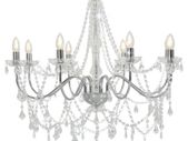 Chandelier with Beads Silver 8 x E14 Bulbs