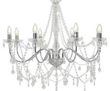 Chandelier with Beads Silver 8 x E14 Bulbs