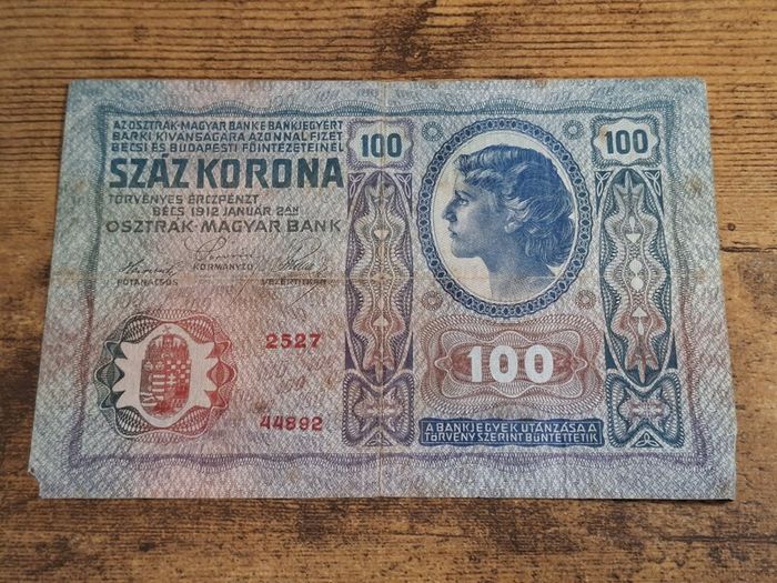 Austria-Hungary, 100 Kronen banknote, 2 January 1912, circulated, with overprint - free standard postage