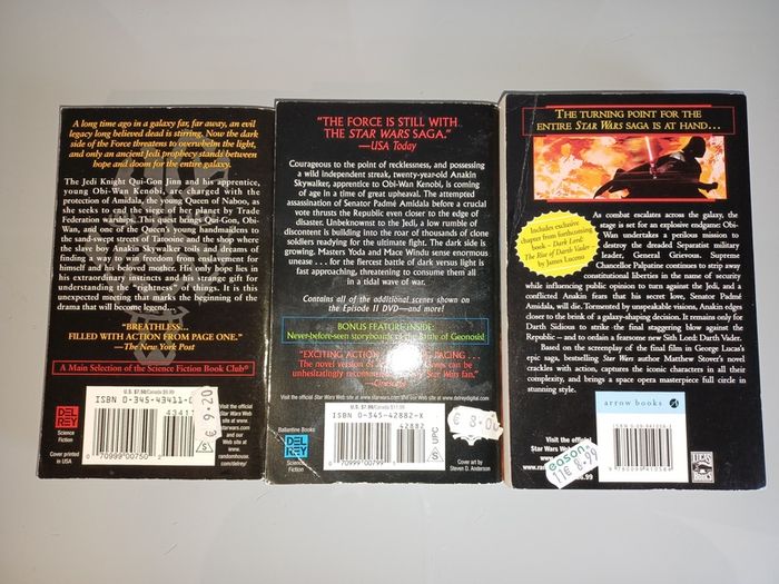 Star Wars Novels. Set of 3. Episodes 1 to 3.