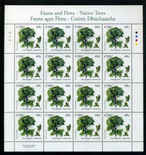 2006 Ireland Fauna & Flora Native Trees Commemorative Stamp Sheetlet Plate 1A1A1A1A Mint Never Hinged (MNH)