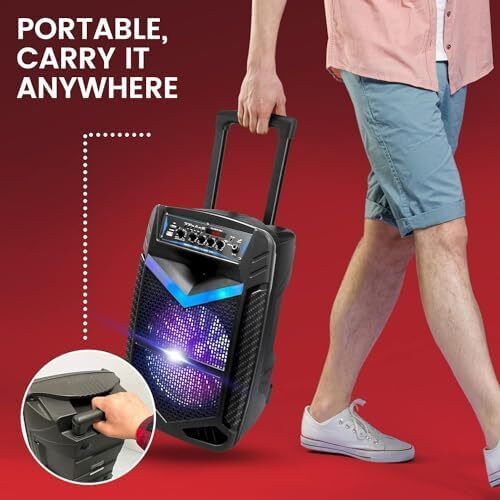 Portable PA Speaker, Bluetooth- Loudspeakers, 600W Rechargeable w/ 10 Subwoofer 1 Tweeter, Pa System w/Wireless Microphone, Dj Speakers, w/Recording Function/Mic Input/Lights/USB/SD/Radio
