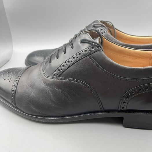 Loake Black Leather Woodstock Brogue Mens Shoes Size UK 7.5 G - Wide Fit