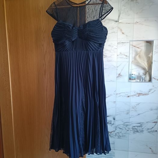 Coast navy pleated lace inserts dress occasion wedding communion party 14 brand new