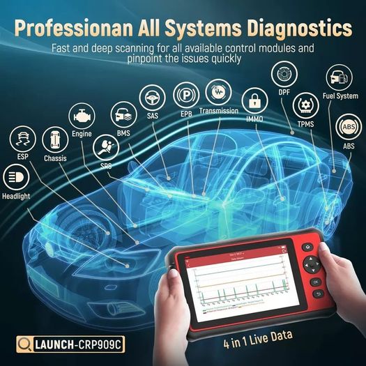 LAUNCH OBD2 Scanner CRP909X, OE-Level Full System Diagnostic Tool, 28+ Services, ABS Bleeding Injector Coding IMMO, Auto VIN, TPMS, 2-Year Free Update