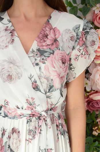White pleated dress with large flowers