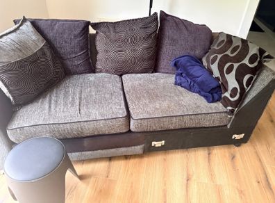 corner sofa and glass coffee table few years still left in it