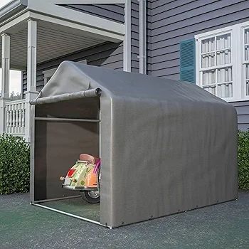 2.2M 1.6M Garden Waterproof Anti-UV Bike Storage Tent Bicycle Motorcycle Shed Shelter Outdoor Backyard Steel Frame PE Cover Zipper Door Large Grey
