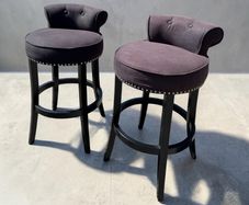 Pair of Bar Stools- Dark Grey Linen, Studded