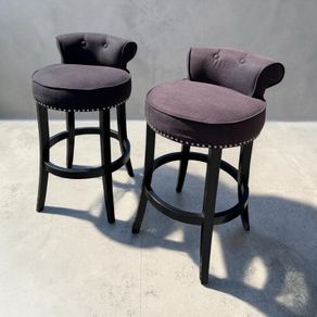 Pair of Bar Stools- Dark Grey Linen, Studded