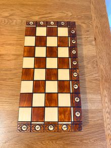 Wooden Folding Chess Set with Carved Pieces, Complete, never used