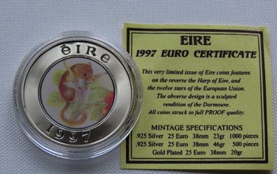 Ireland 25 Euro 1997 Silver Proof Colour Dormouse - 1000 max mintage