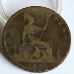 1890 Queen Victoria  'Bun Head Penny' bronze coin