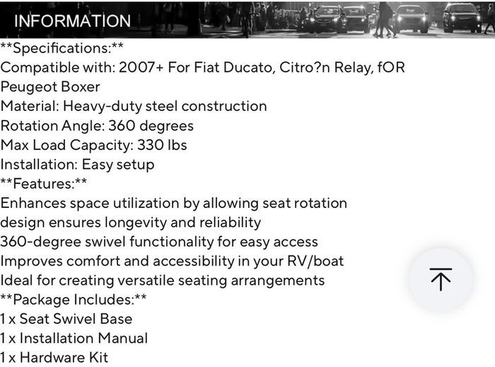 New Car Swivel Seat, FIAT  Citroen Peugeot