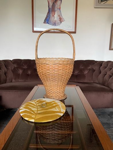 Mid Century Table Height Vintage Wicker Sewing Craft Basket 60s