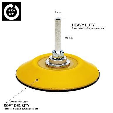 GLASS POLISH 12004 | Hook and Loop Backing Pad, Spindle Pad for Drill | Thread M6 with Universal Drill Attachment | 75 mm
