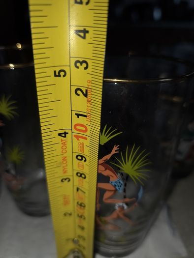 SET of  4 vintage charm to your collection with this delightful 1950s enamelled dancing figure drinking glass or tumbler.