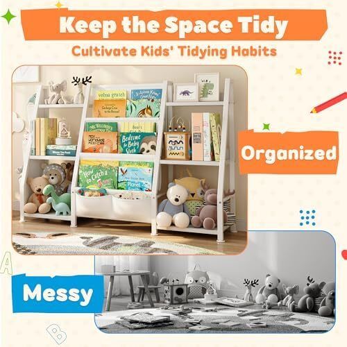 Kids Bookshelf and Toy Storage: 3-Tier Book Shelf Childrens Bookcase - 6 Small Storage Units for Kids Room