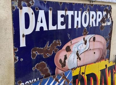 Huge Palethorpes Sausages enamel sign