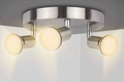 LED Ceiling Light Rotatable,Hansang 3 Way Round Plate Ceiling Spotlight,3000K Warm White Ceiling Mounted,400LM Track Lighting Fixture (LED Light Bulbs Included)