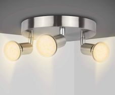 LED Ceiling Light Rotatable,Hansang 3 Way Round Plate Ceiling Spotlight,3000K Warm White Ceiling Mounted,400LM Track Lighting Fixture (LED Light Bulbs Included)