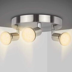 LED Ceiling Light Rotatable,Hansang 3 Way Round Plate Ceiling Spotlight,3000K Warm White Ceiling Mounted,400LM Track Lighting Fixture (LED Light Bulbs Included)