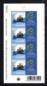 2007 San Marino`s Presidency of the Council of Europe Commemorative Stamps Miniature Sheet/ Block of 4 Mint Never Hinged (MNH)