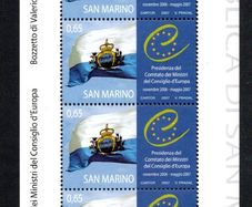 2007 San Marino`s Presidency of the Council of Europe Commemorative Stamps Miniature Sheet/ Block of 4 Mint Never Hinged (MNH)