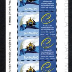 2007 San Marino`s Presidency of the Council of Europe Commemorative Stamps Miniature Sheet/ Block of 4 Mint Never Hinged (MNH)