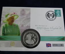 European monarchies Copper/Silver Proof 85th birthday queen Elizabeth II coin stamp cover