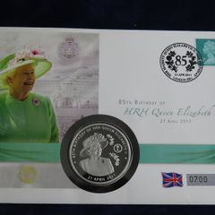 European monarchies Copper/Silver Proof 85th birthday queen Elizabeth II coin stamp cover